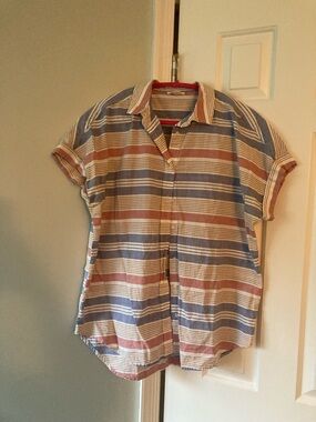 Goodthreads Striped Short-Sleeve Shirt in Blue, Rust & Cream